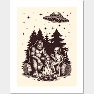 Bigfoot And Alien Camping Posters and Art